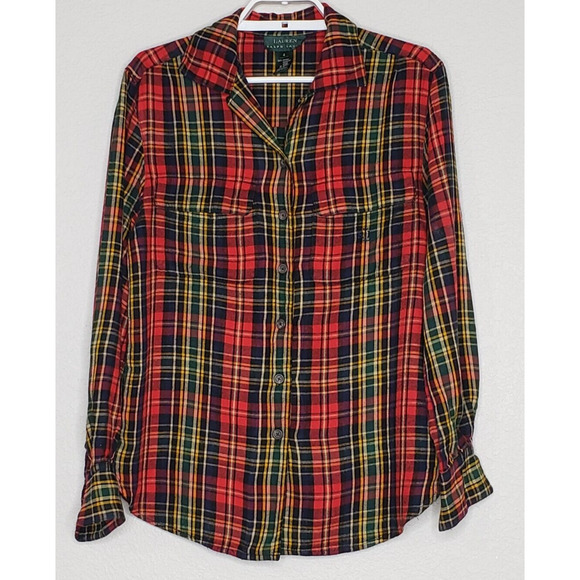 Lauren Ralph Lauren Tops - Lauren Ralph Lauren Womens Top 4 L/S Red Green Plaid Rayon‎ Collared Button Down